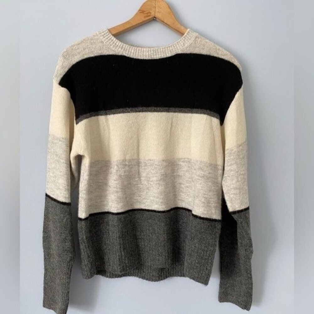 H&M L.O.G.G. Striped Sweater, Size XS, Neutral Gray Black and White Stripes